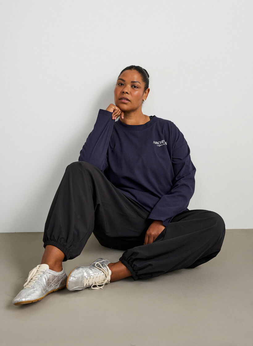 Long-sleeved jersey blouse with text print, Blue, Model image number 4