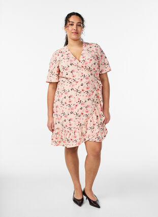 red floral wrap dress short sleeve Vbvc Women's Floral Wrap V-Neck Midi Dress , Ladies' Short Sleeve Elastic Waist Dress , Summer Wedding Guest Party Dress For Women,Red,S-3XL, Size: