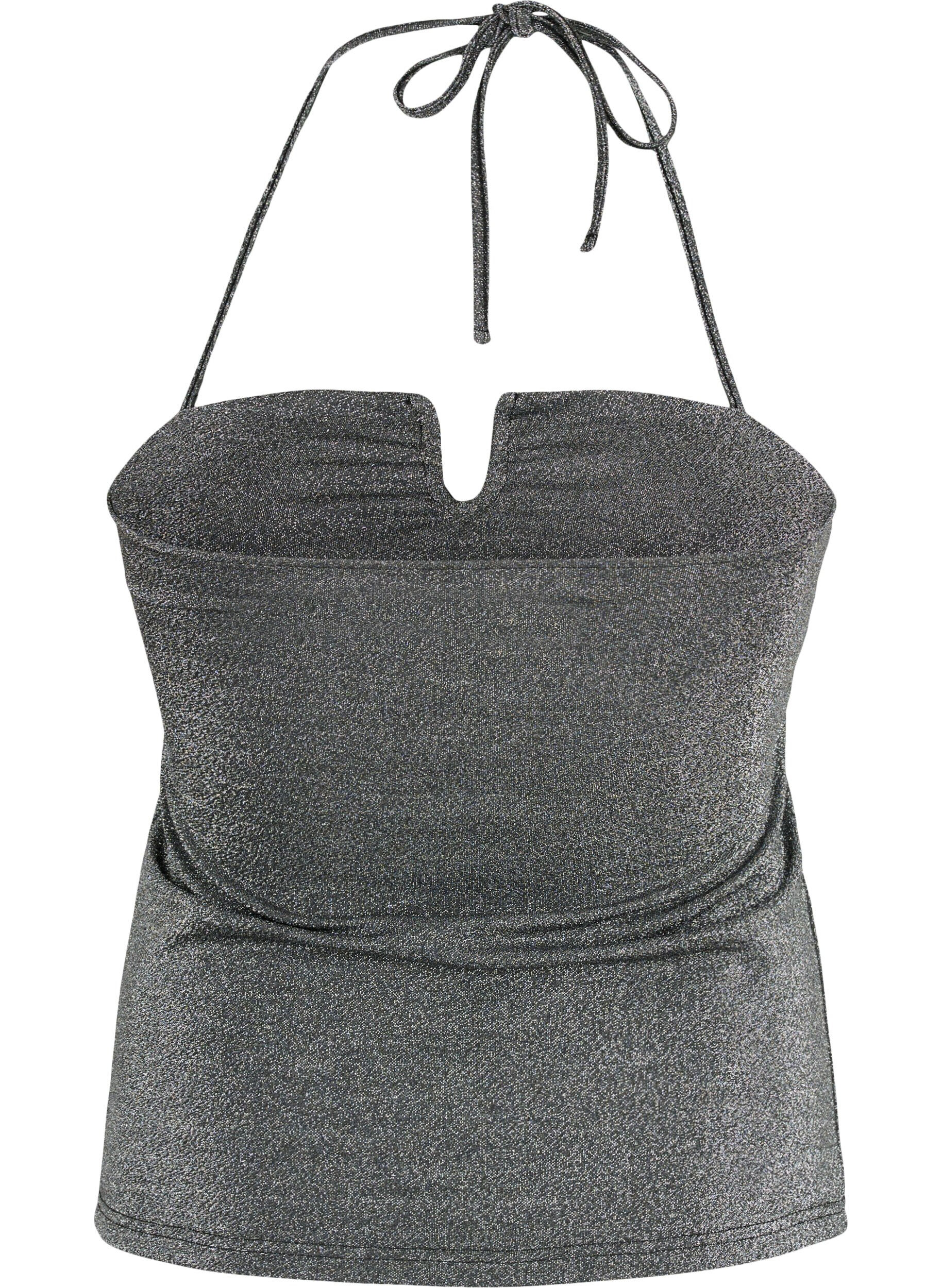 Zizzifashion Silver sleeveless top, Black Silver, Packshot image number 1