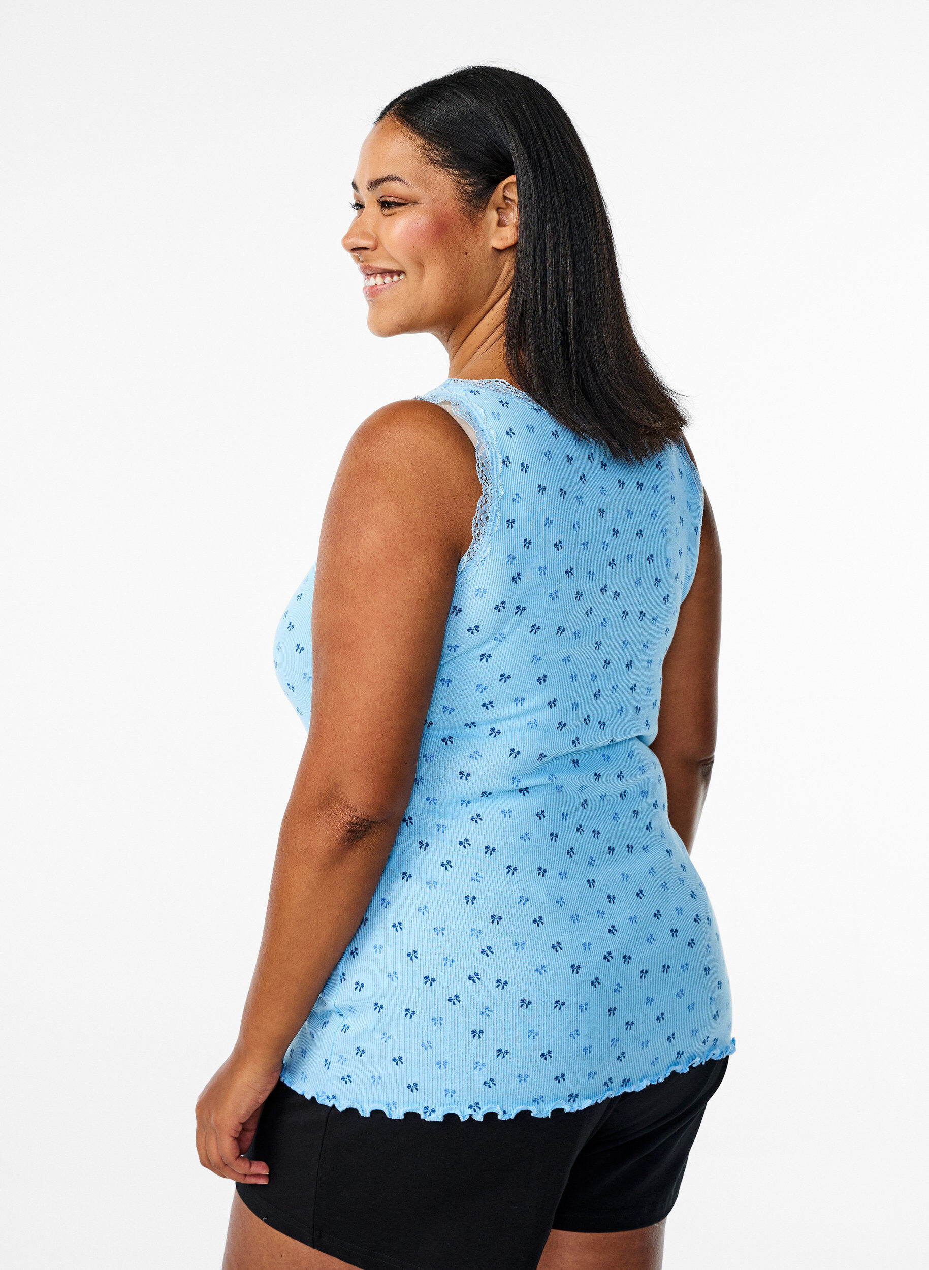 Zizzifashion Top with print and lace edge, Light Blue, Model image number 2