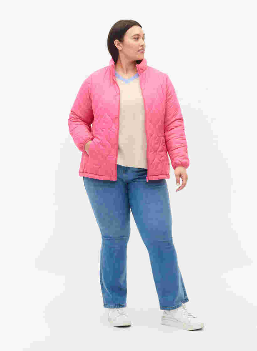 Quilted jacket with zip and pockets, Hot Pink, Model image number 2
