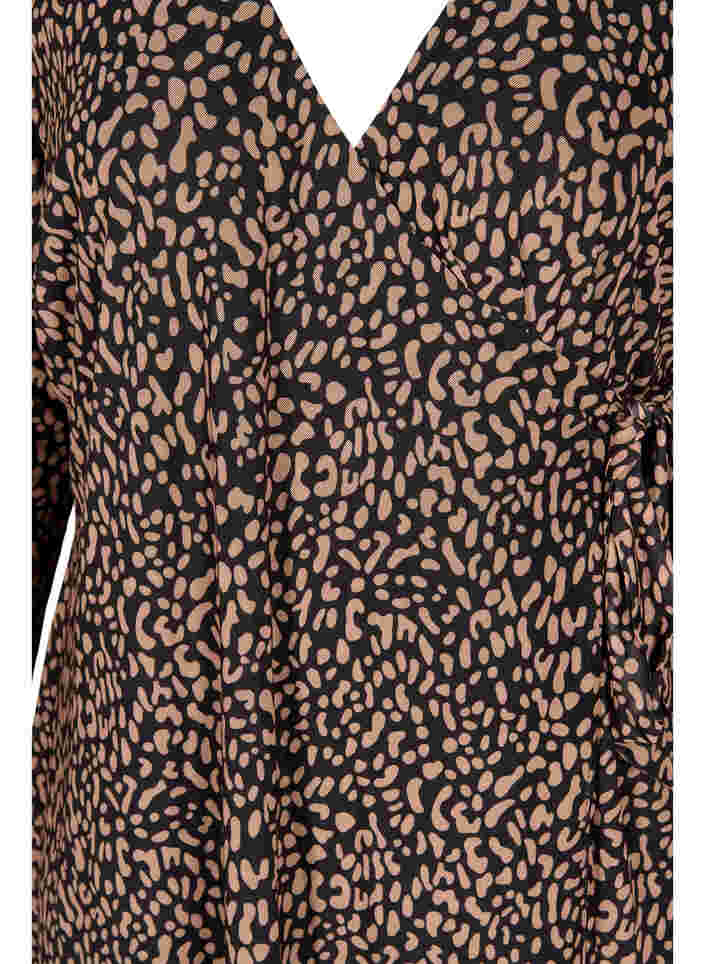 Printed wrap dress in mesh, Black Brown, Packshot image number 1