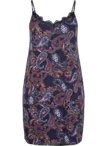 Printed viscose night dress with lace detail