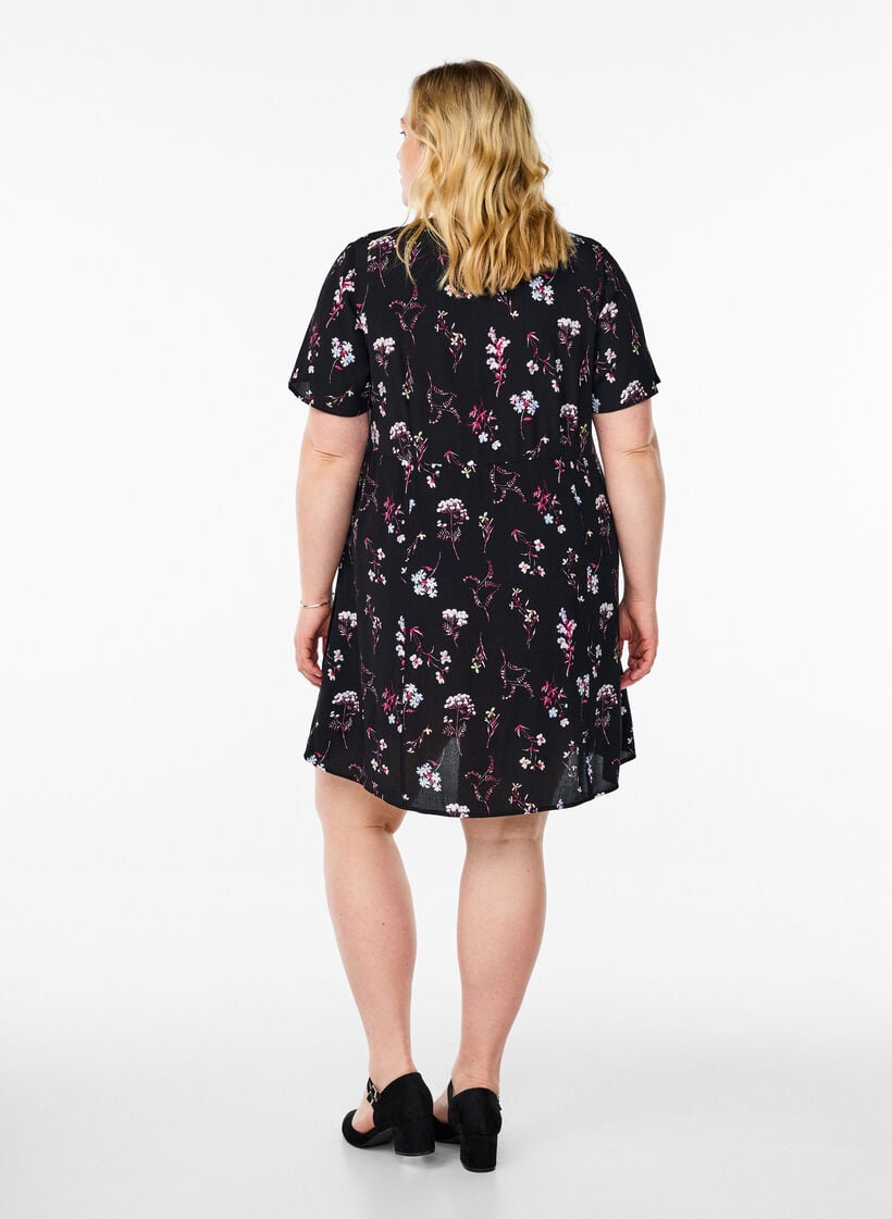 Short dress with floral print, Black, Model image number 2