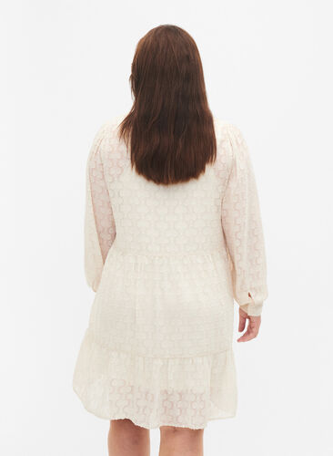 Jacquard dress with ruffle collar, Birch, Model image number 1