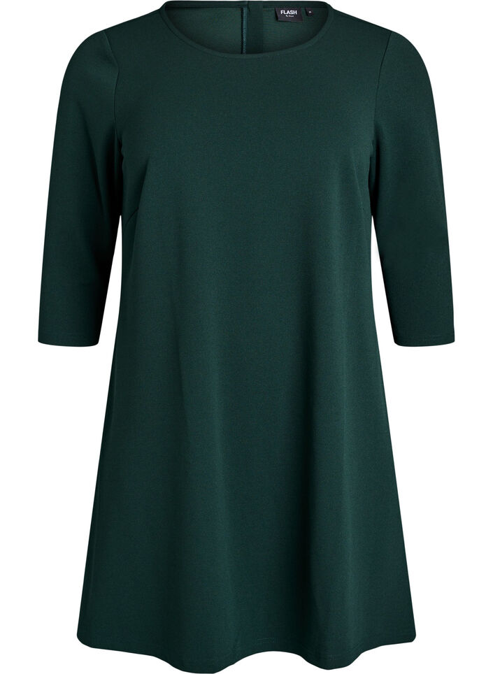 FLASH - Short A-line dress with 3/4 sleeves, Green, Packshot image number 0