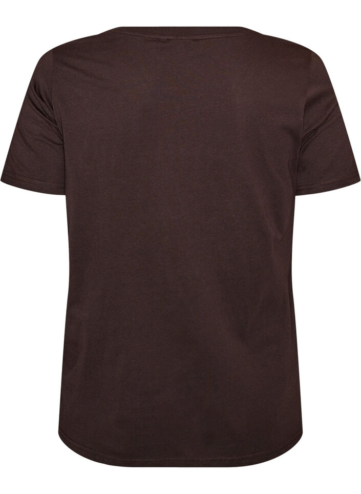 Cotton T-shirt with cat print and round neck, Brown, Packshot image number 1