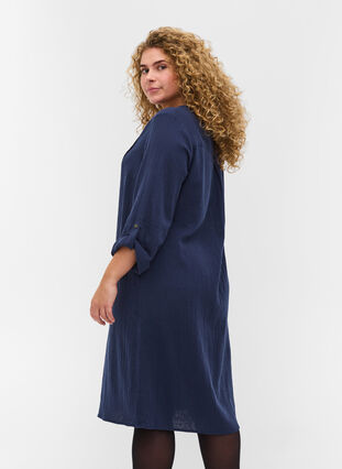 Cotton dress with 3/4 sleeves, Navy Blazer, Model image number 1