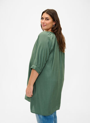 Viscose tunic with 3/4 sleeves, Duck Green, Model image number 1