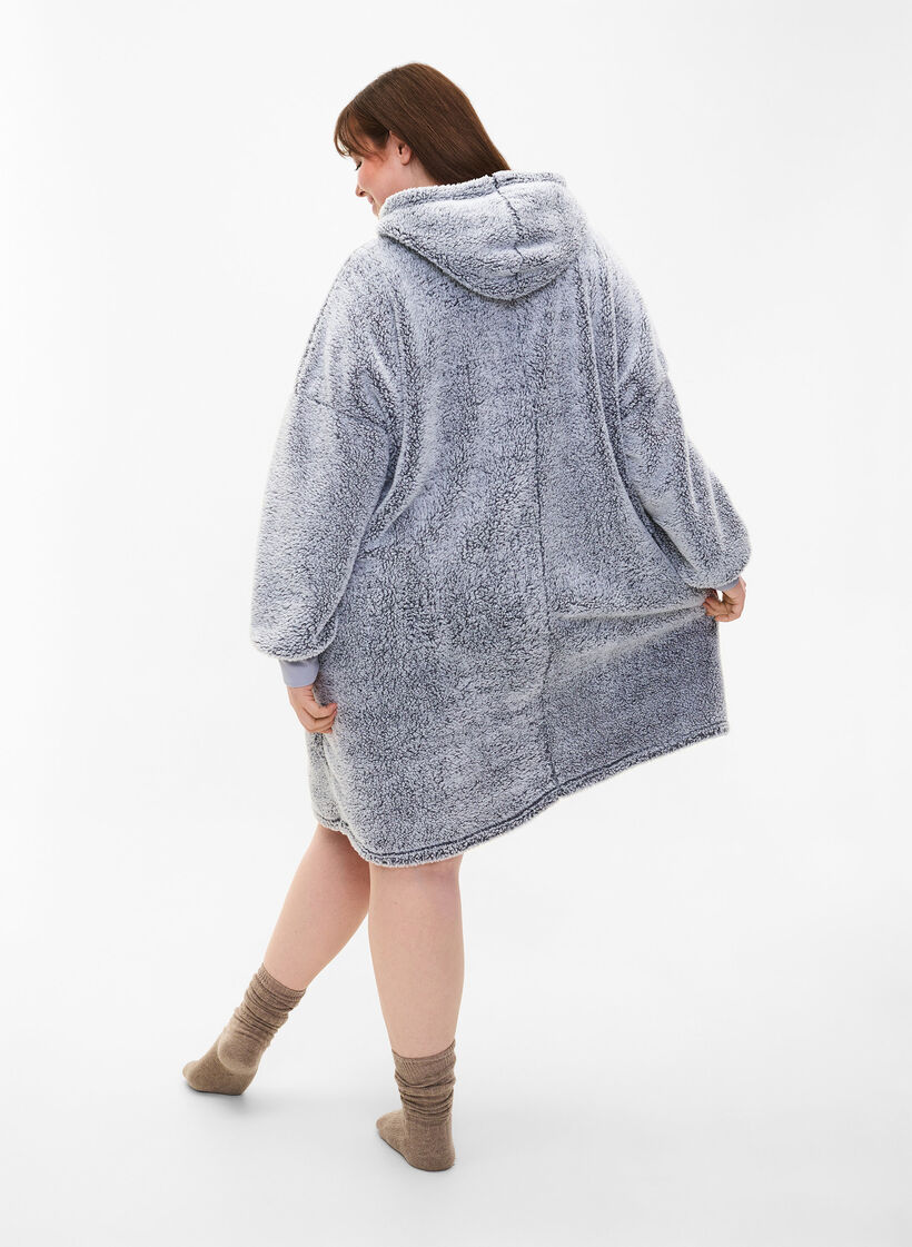 Oversized teddy dress with pocket, Grey Melange, Model image number 1