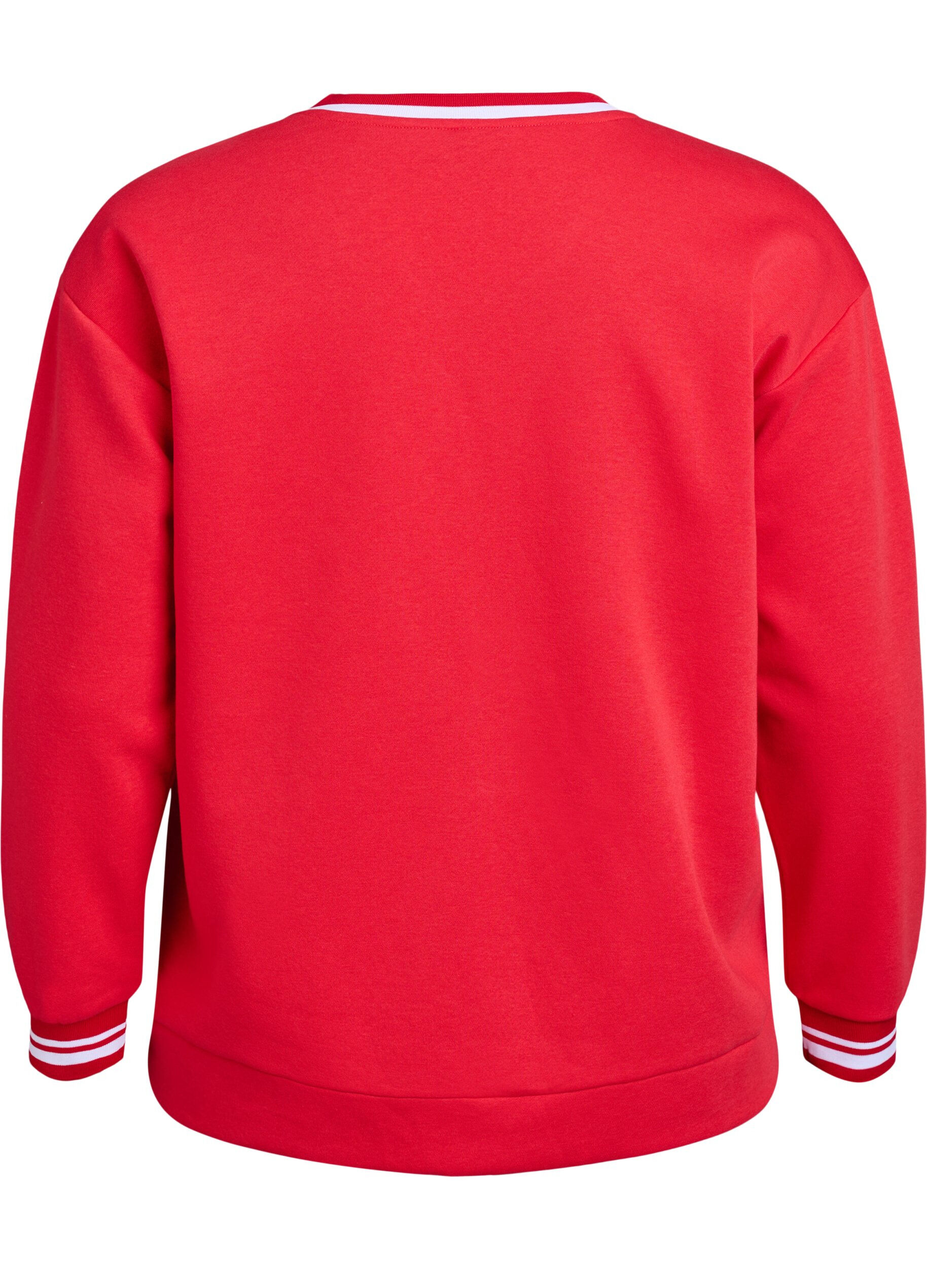 Zizzifashion Sweatshirt with V-neck and text print, Red, Packshot image number 1