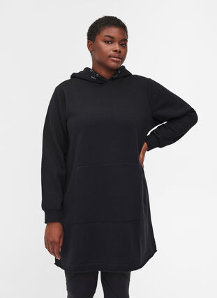 Long, hooded sweatshirt with pocket, Black, Model image number 0