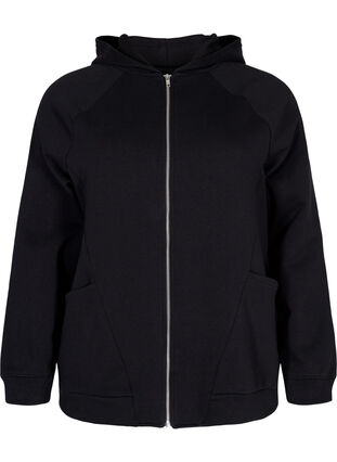 Sweater cardigan with hood and pockets, Black, Packshot image number 0