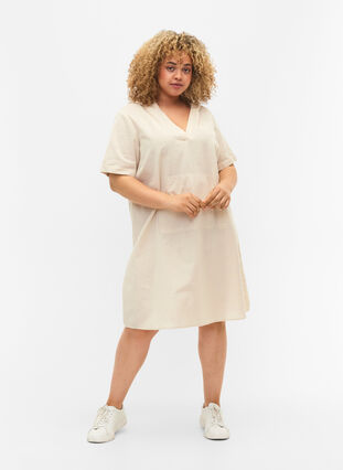 Short-sleeved dress with hood, Sandshell, Model image number 2