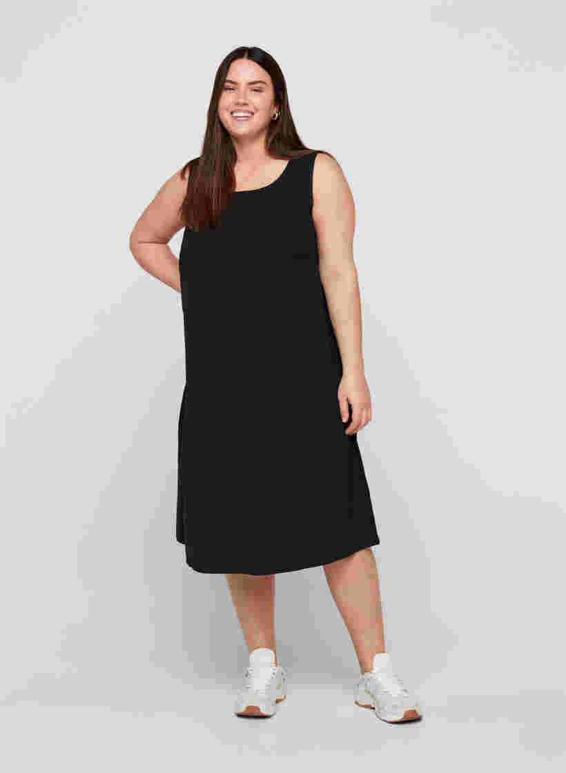 Sleeveless cotton dress with A-line cut, Black, Model image number 2