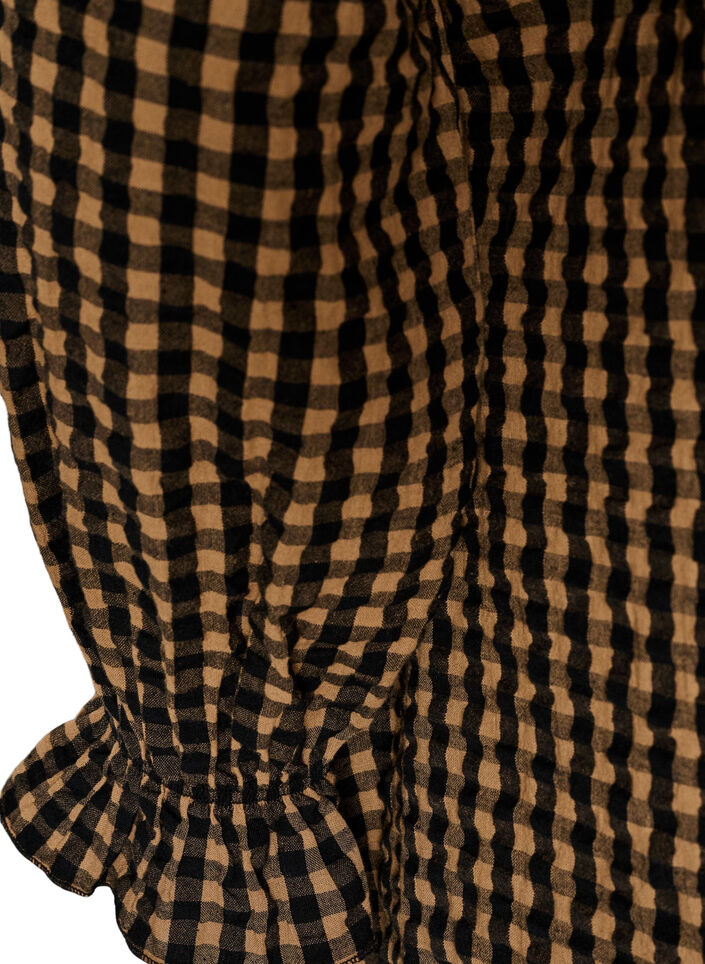 Checked cotton dress with ruffle details, Brown, Packshot image number 3