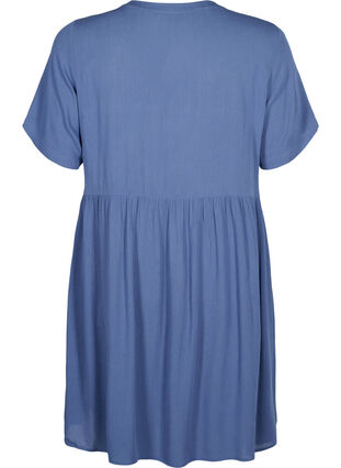 A-line viscose dress with short sleeves, Moonlight Blue, Packshot image number 1