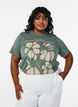 Organic cotton T-shirt with text and floral print, Green, Model image number 0