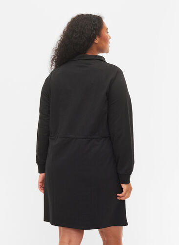 Sweatshirt dress with zip and drawstring, Black, Model image number 1