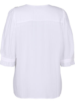Viscose blouse with 3/4 sleeves and ruffle details, Bright White, Packshot image number 1
