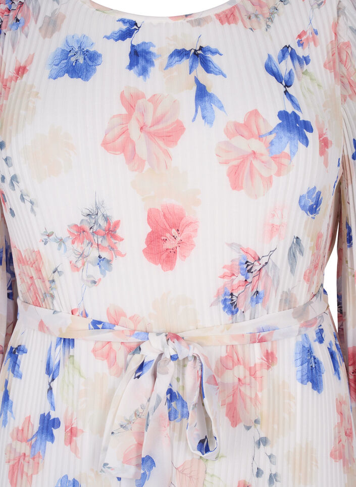 Floral pleated dress with drawstring, White/Blue Floral, Packshot image number 2