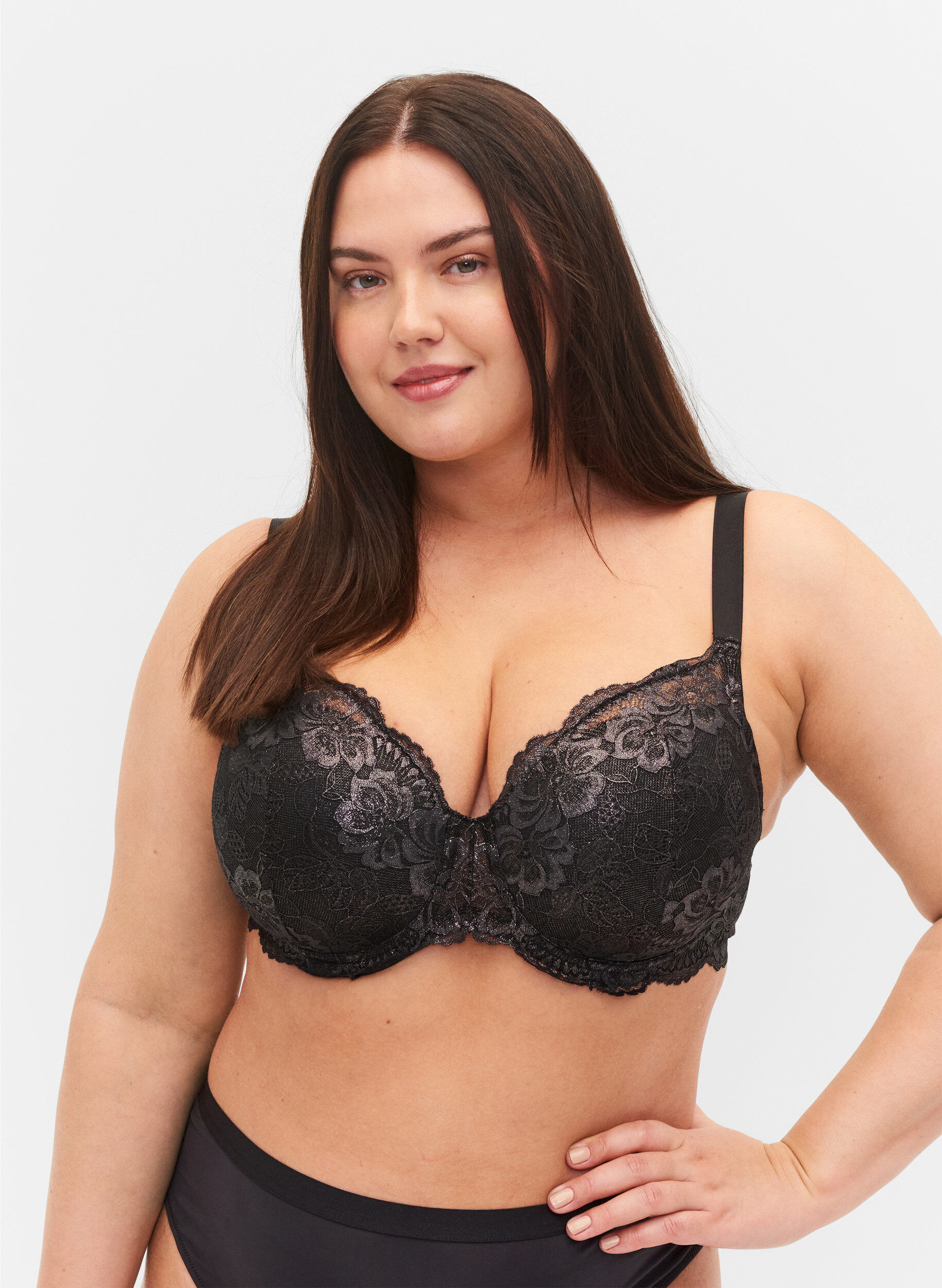 Zizzifashion Cup bra with lace and underwire, Black, Model image number 0