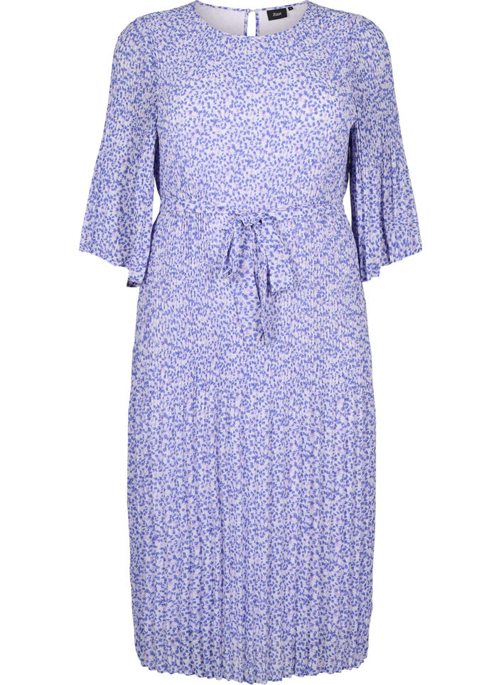 Floral pleated dress with drawstring, Small Flower AOP, Packshot image number 0