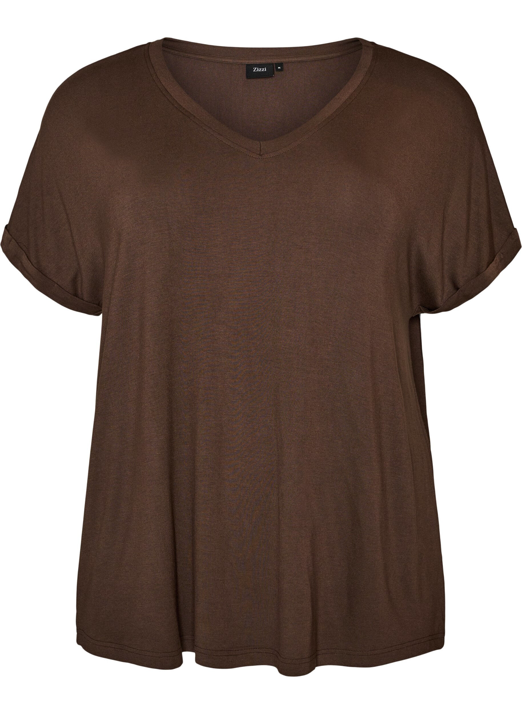 ZizzifashionBasic V-neck T-shirt in viscose, Brown, Packshot image number 0