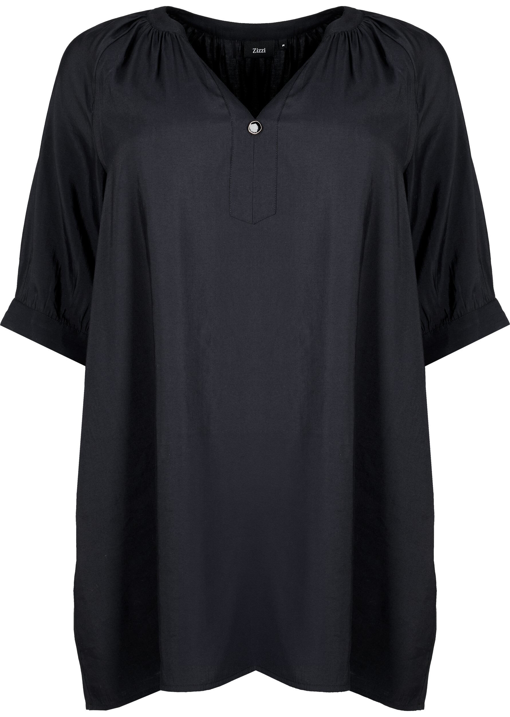 Zizzifashion Viscose tunic with 3/4 sleeves, Black, Packshot image number 0