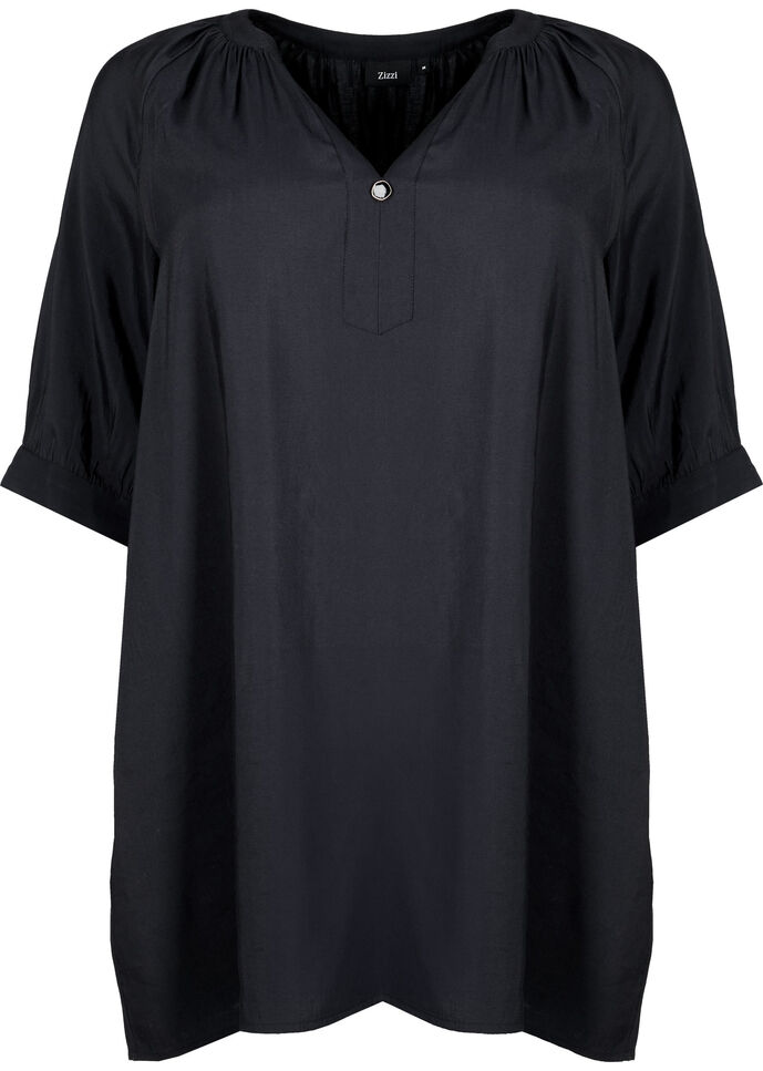 Viscose tunic with 3/4 sleeves, Black, Packshot image number 0