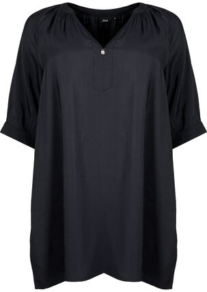 Viscose tunic with 3/4 sleeves, Black, Packshot image number 0