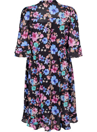 Floral midi dress with a v-neck, Bright Fall Print, Packshot image number 1