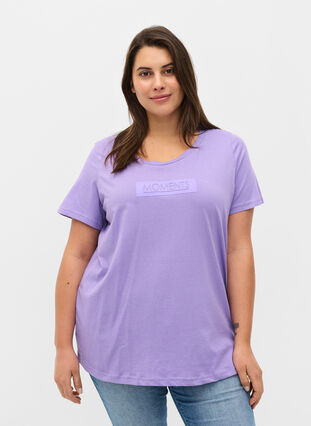 Short-sleeved cotton t-shirt with a print, Paisley Purple TEXT, Model image number 0