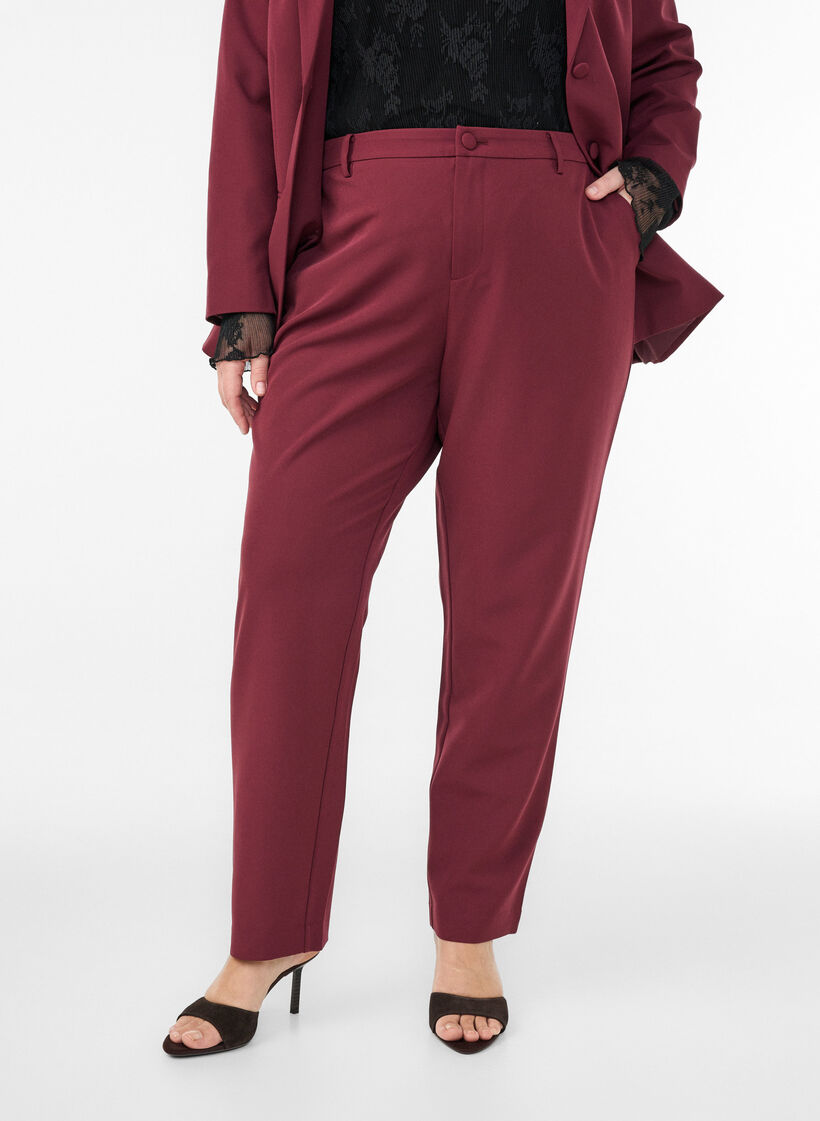 Trousers with pockets and straight legs, Red, Model image number 2