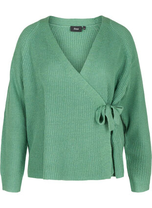 Knitted cardigan with wrap detail, Dusty Jade Green Mel, Packshot image number 0