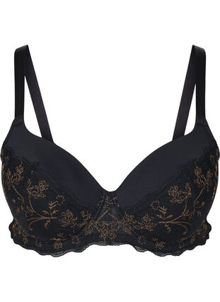 Sophia underwire bra with lace and push-up, Black, Packshot image number 0