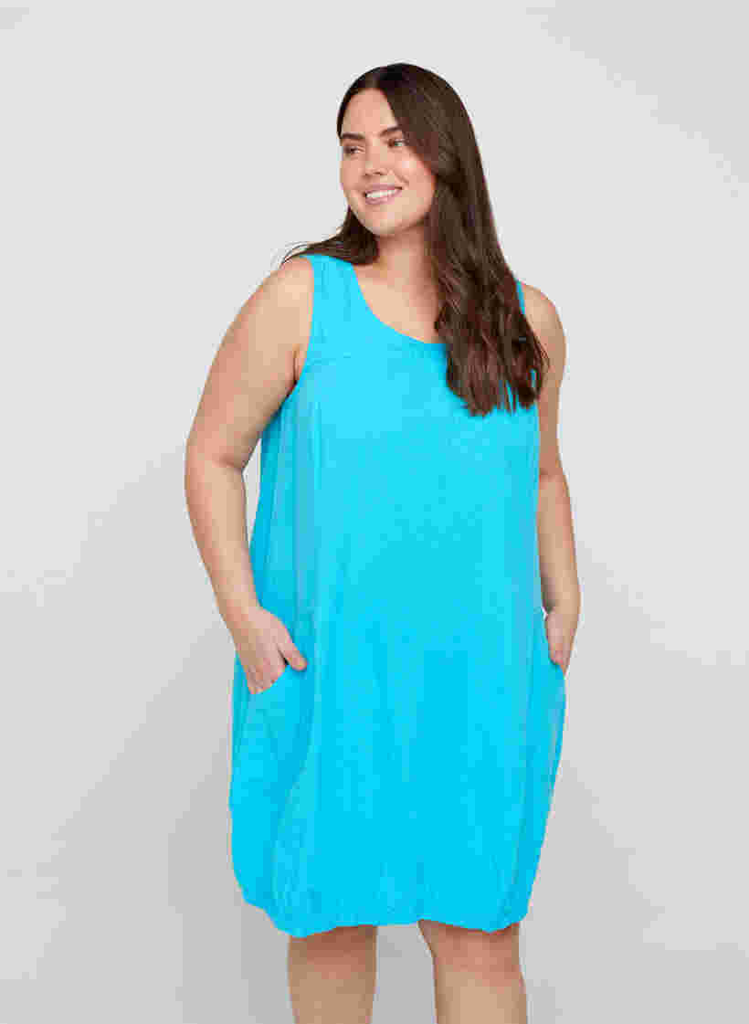 Sleeveless cotton dress, River Blue, Model