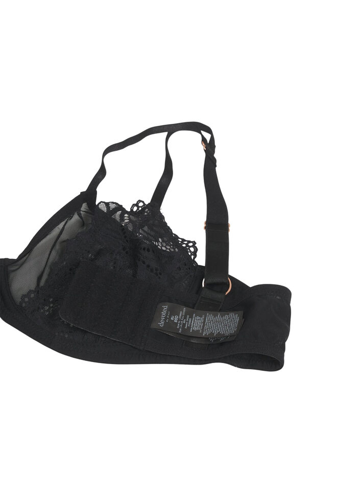 Full coverage bra with lace and mesh, Black, Packshot image number 3