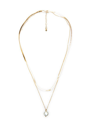 Double necklace with pearl pendant, Gold, Packshot image number 1
