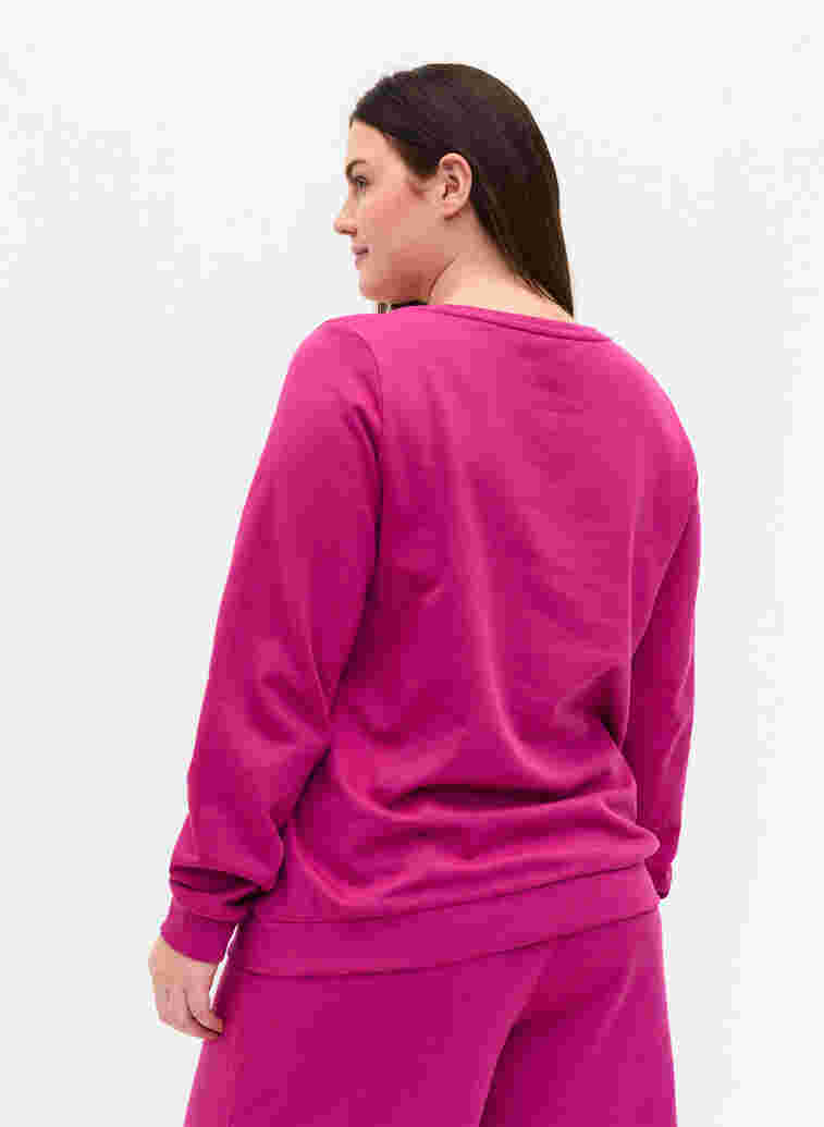 Cotton sweatshirt with text print, Festival Fuchsia, Model image number 1