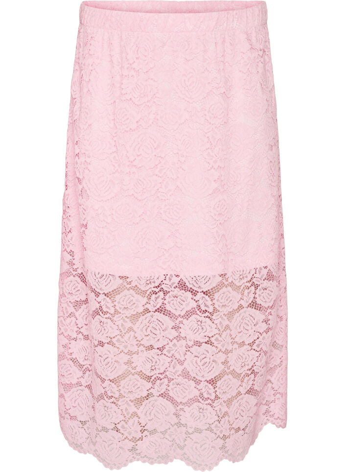 Lace midi skirt with an elasticated waist, Rose, Packshot