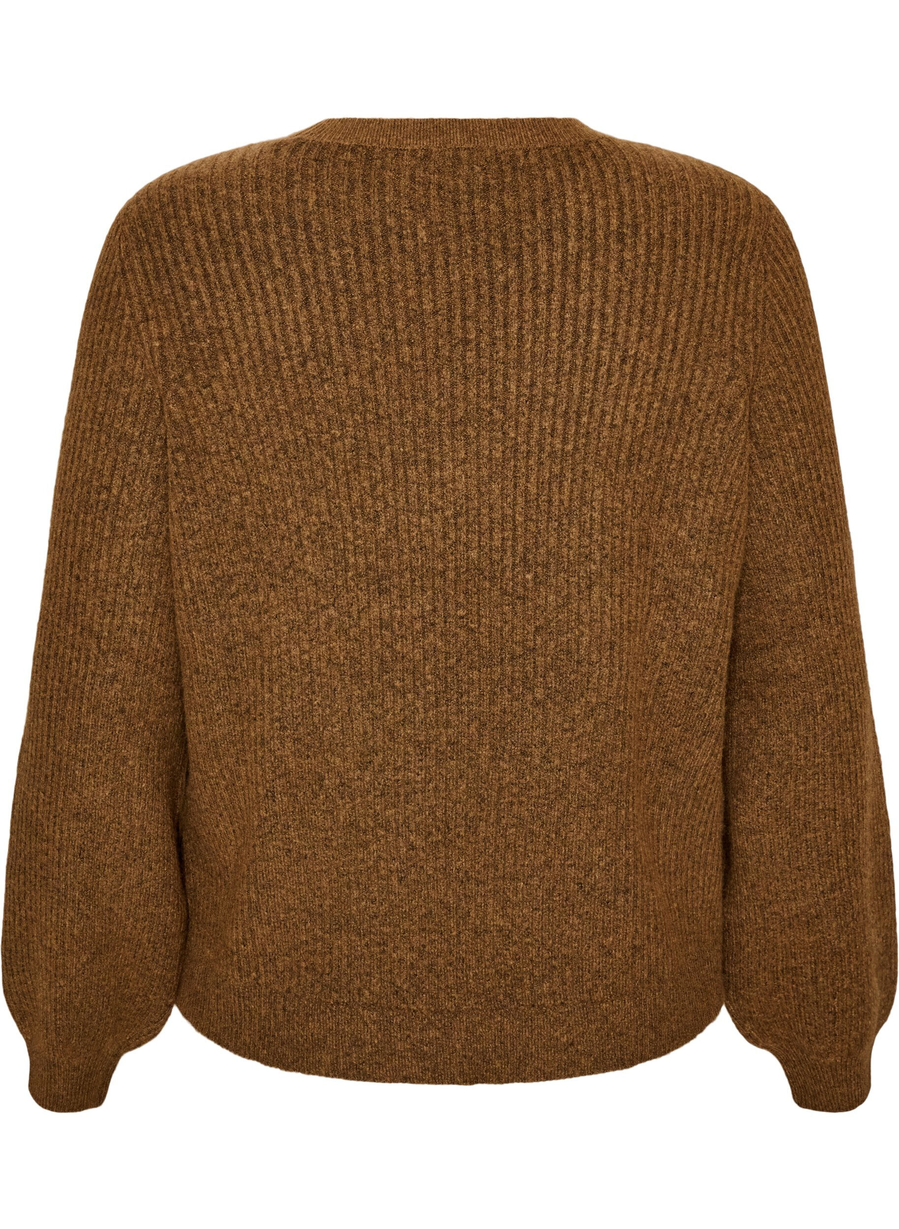 ZizzifashionRibbed jumper with balloon sleeves, Brown, Packshot image number 1