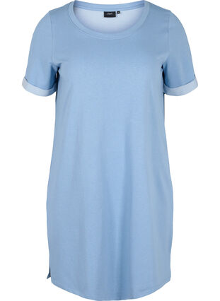 Loose-fitting sweater dress with short sleeves, Faded Denim, Packshot image number 0