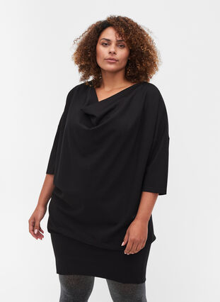 Solid-coloured tunic with 3/4-sleeves, Black, Model image number 0