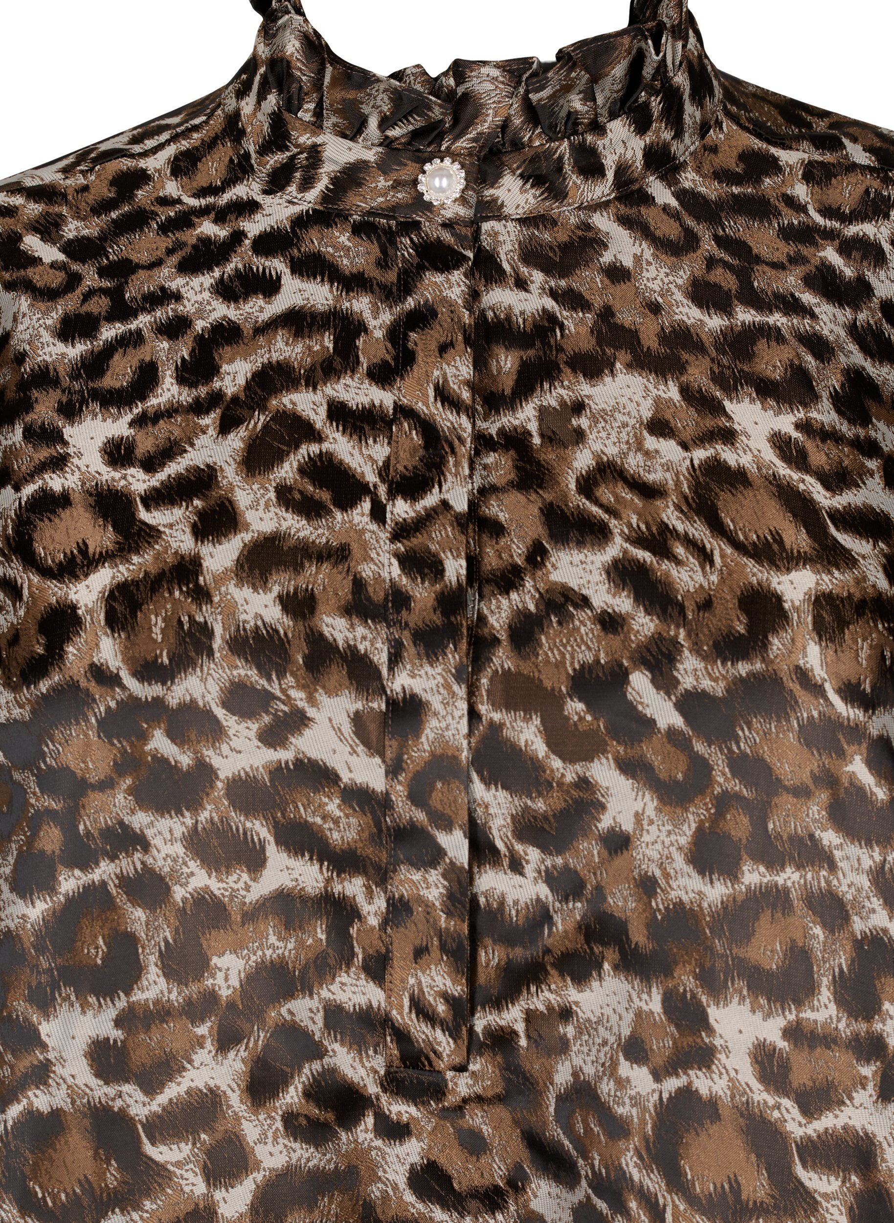 Zizzifashion Short jacquard dress with leopard pattern, Brown Leo AOP, Packshot image number 2
