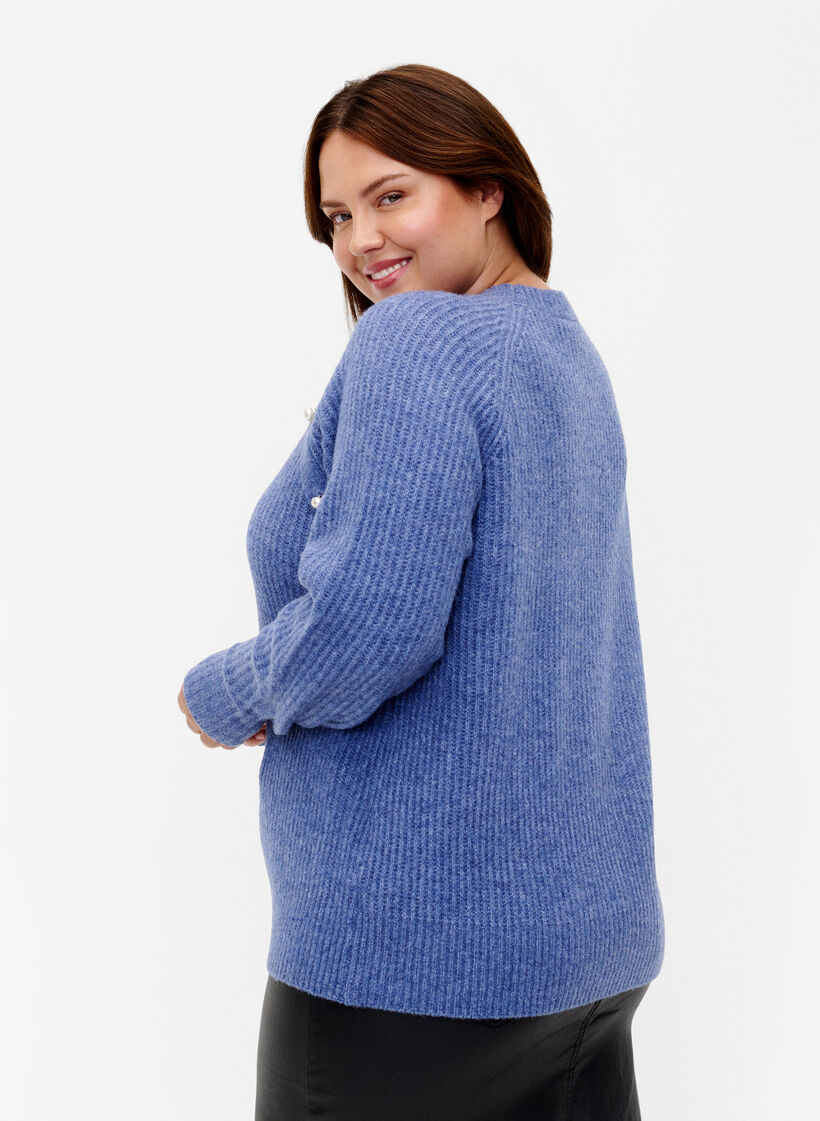 Melange pullover with pearl buttons, Coastal Fjord Mel., Model image number 1