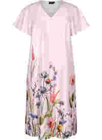 Midi dress with floral print and short sleeves