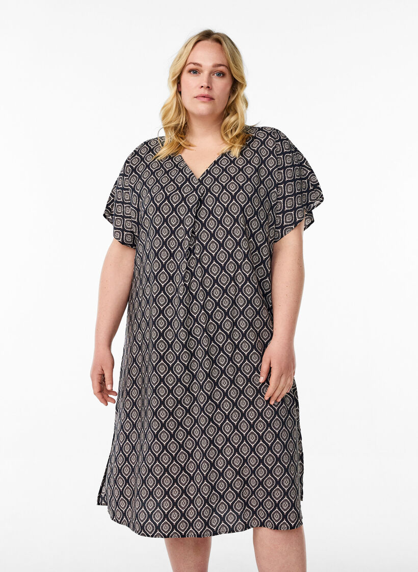 V-neck dress in viscose, Blue, Model image number 0