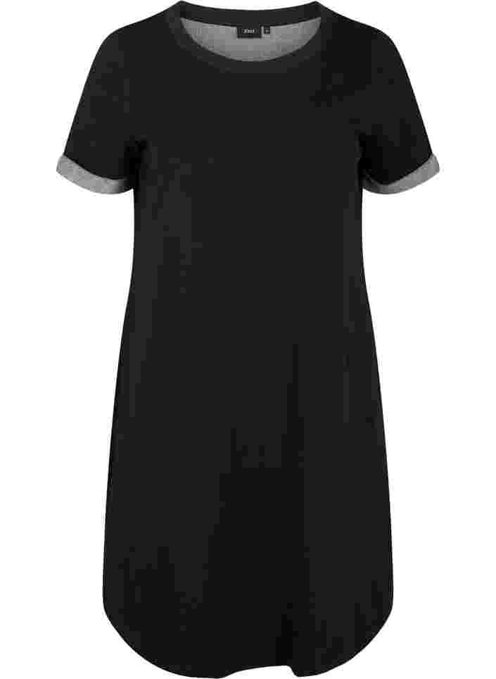Sweater dress with short sleeves and slits, Black, Packshot image number 0