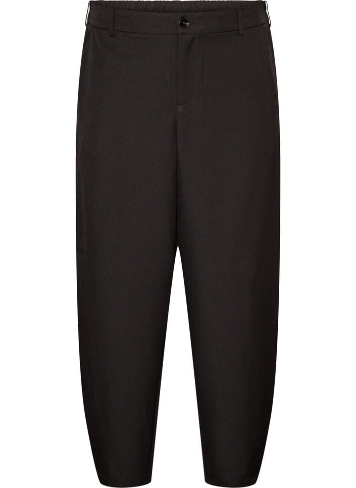 High-waisted barrel fit trousers, Black, Packshot image number 0
